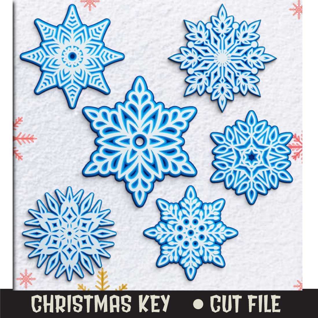 Snowflake 3D svg multilayered cut files preview image.