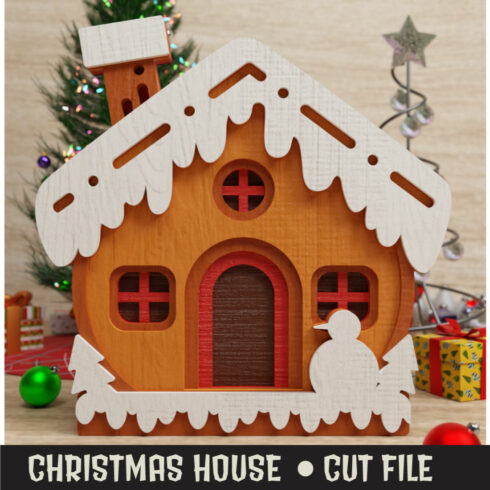Cute Christmas House 3D SVG Multilayered cover image.