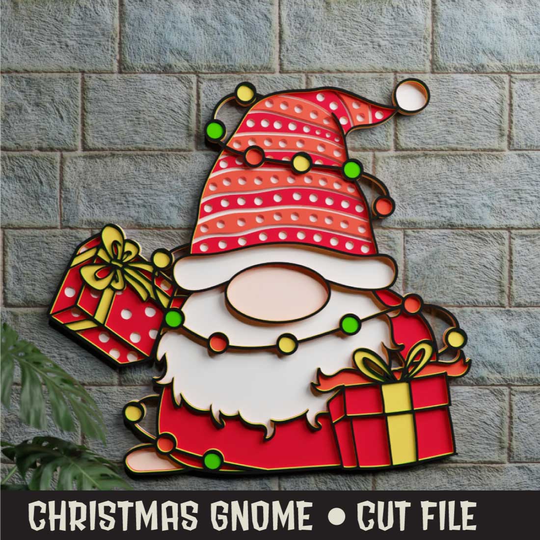 Christmas Gnome 3D SVG Multilayered preview image.