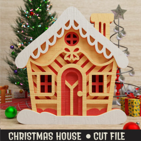 Cute Christmas House 3D SVG Multilayered cover image.