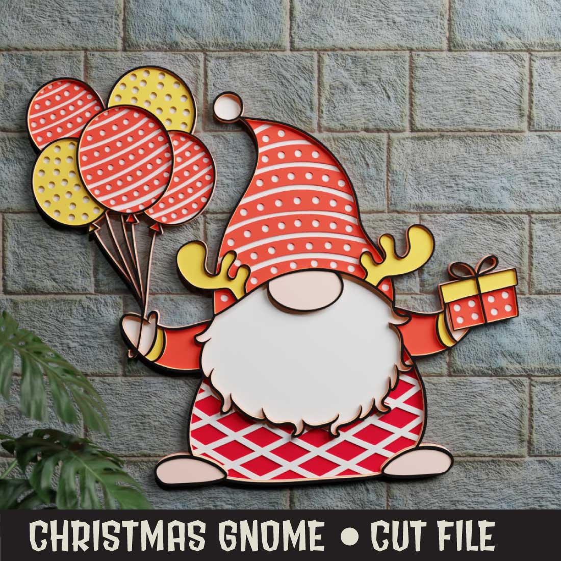 Christmas Gnome 3D SVG Multilayered preview image.