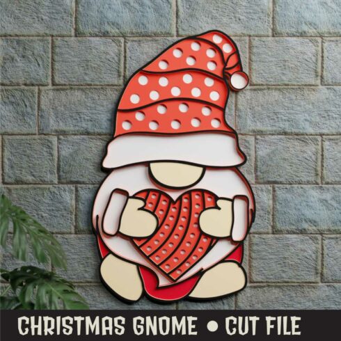 Christmas Gnome 3D SVG Multilayered cover image.