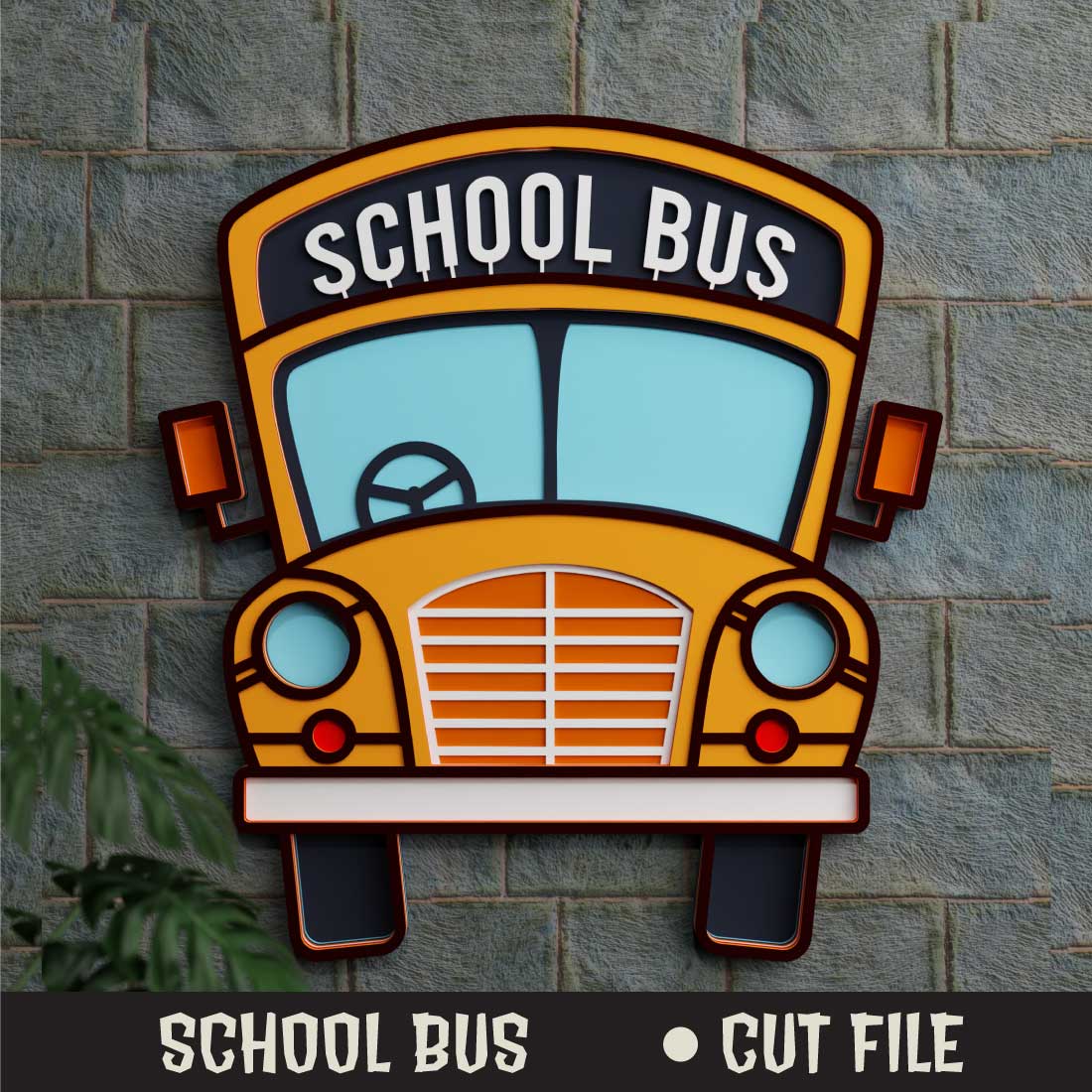 School bus 3D SVG Multilayered preview image.