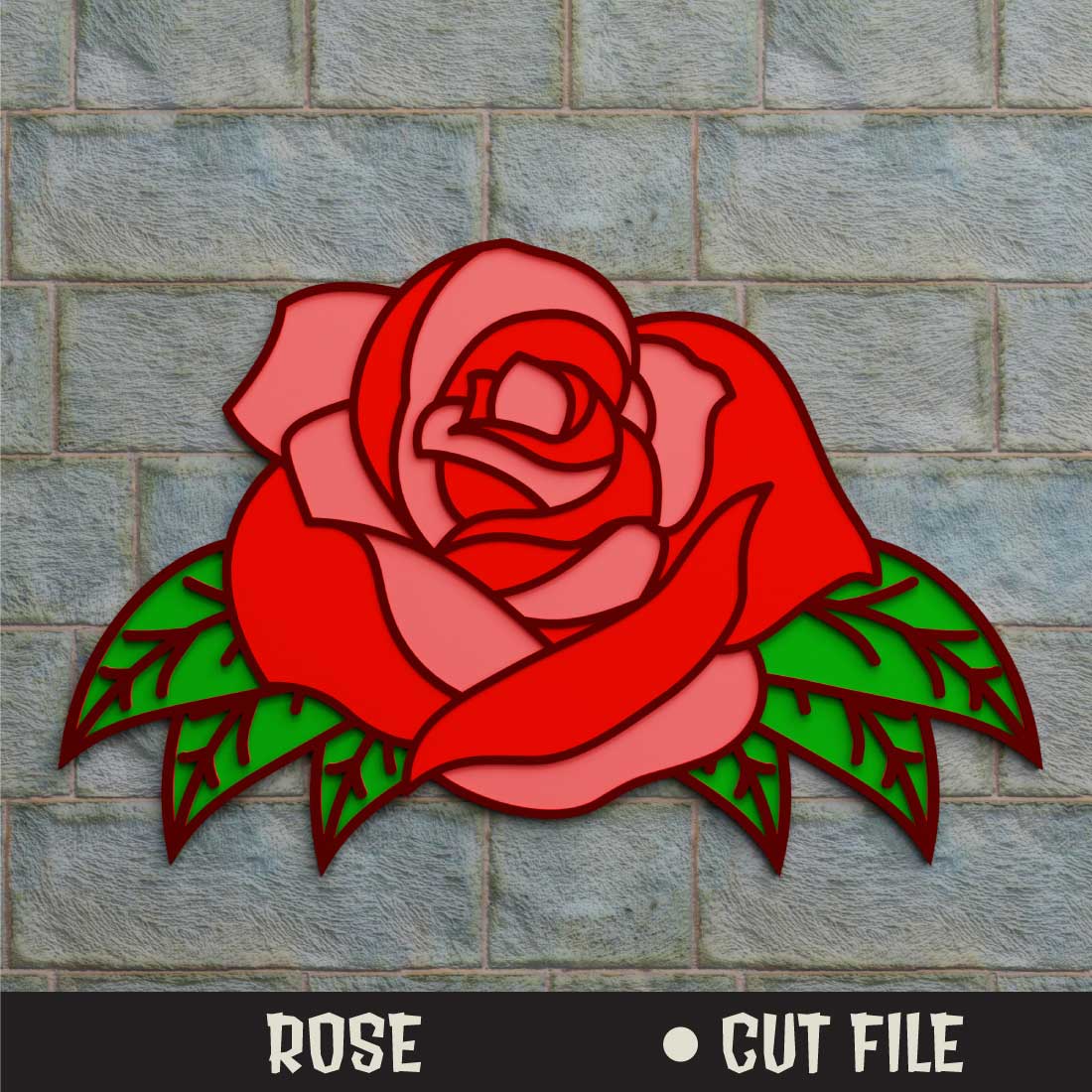 Rose 3D SVG multilayered cut files preview image.