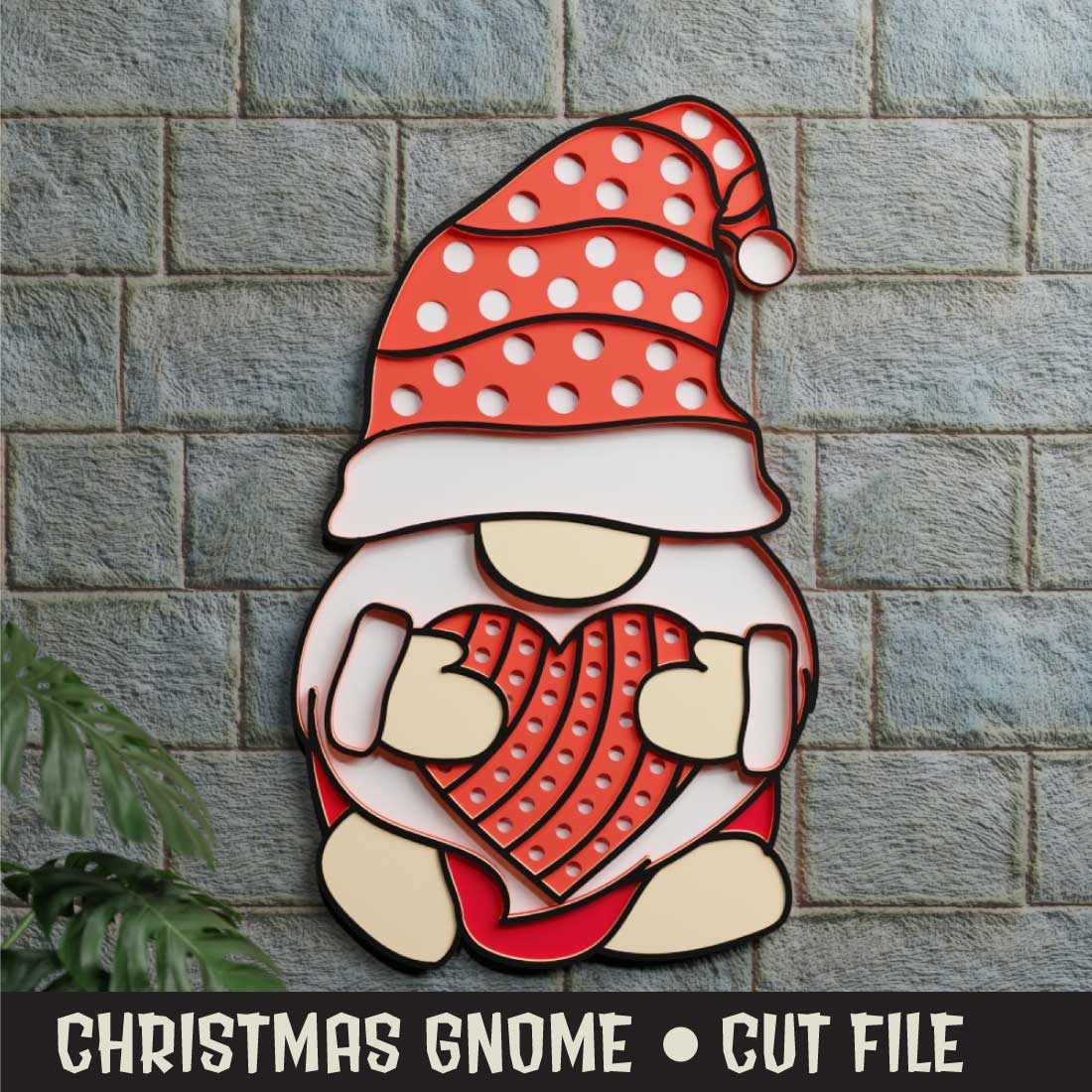 Christmas Gnome 3D SVG Multilayered preview image.