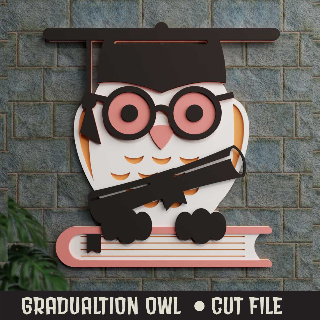 Graduation Owl 3D SVG Multilayered preview image.