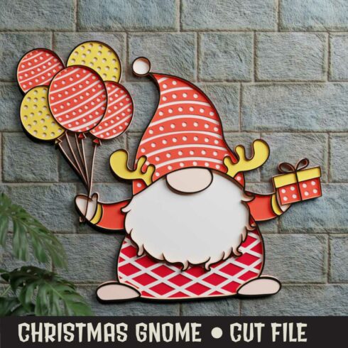 Christmas Gnome 3D SVG Multilayered cover image.