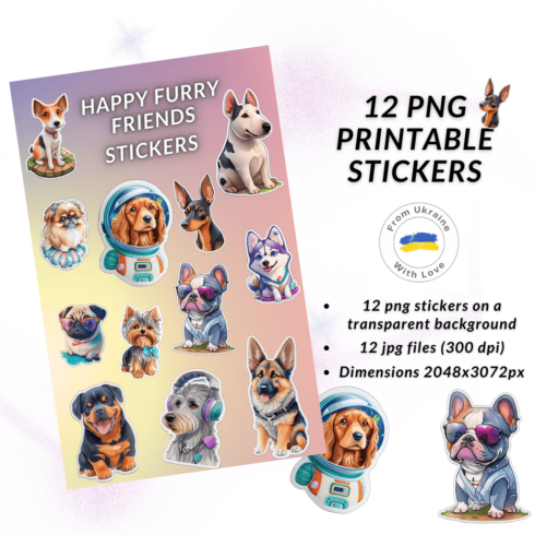 Happy Furry Friends | 12 Png Stickers cover image.