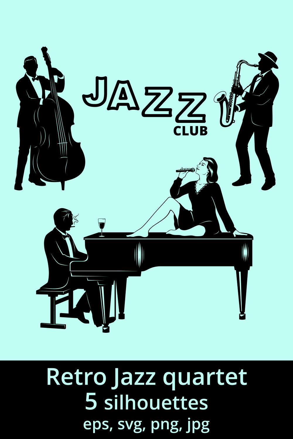 Jazz Quartet Silhouettes pinterest preview image.