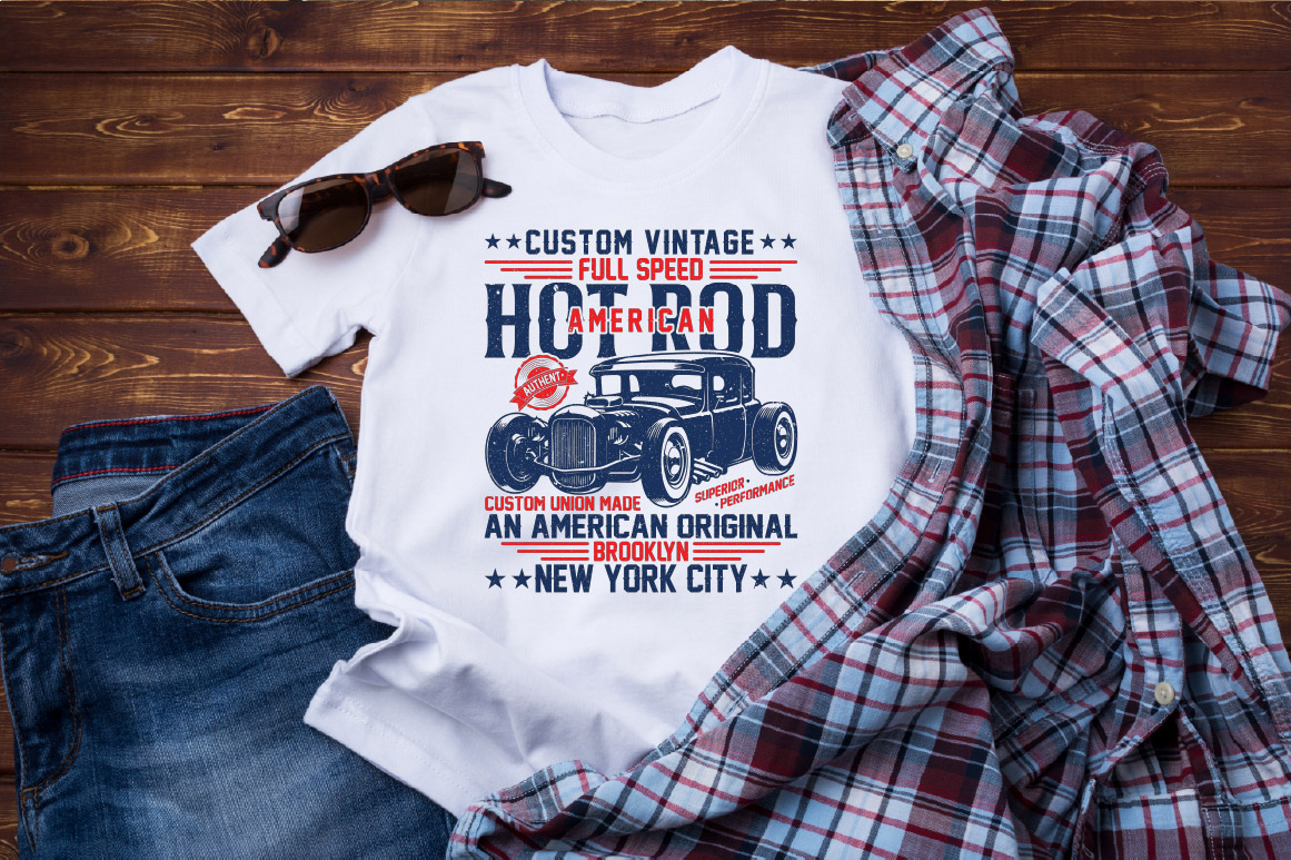 custom vintage full speed American hot rod t-shirt design