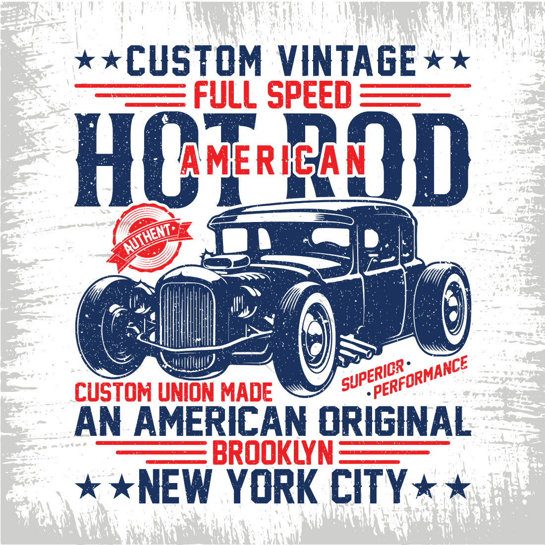 custom vintage full speed American hot rod t-shirt design preview image.