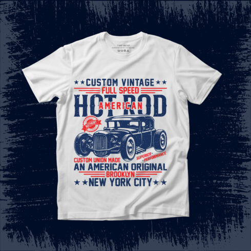 custom vintage full speed American hot rod t-shirt design cover image.