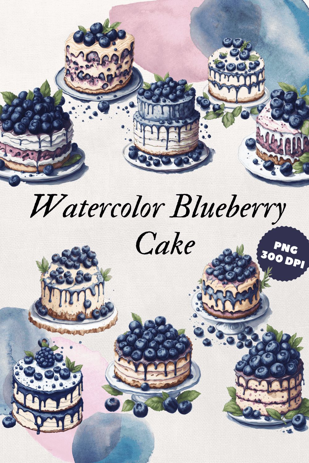 Blueberry Cakes – Digital PNG Clipart – 10 Elements pinterest preview image.