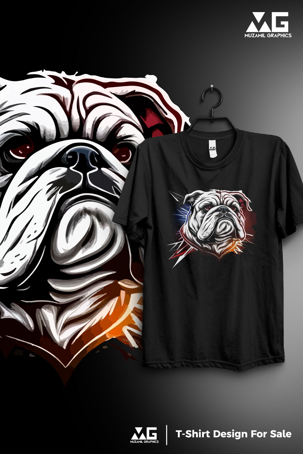T-shirt design of bull dog pinterest preview image.