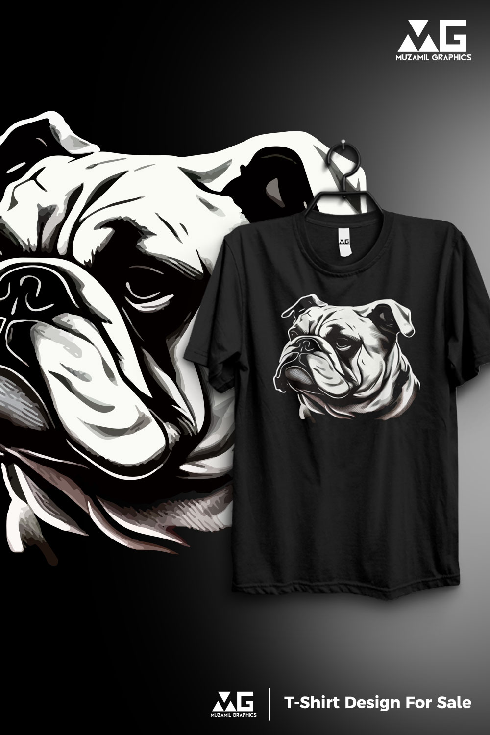 T-shirt design for bull dog pinterest preview image.