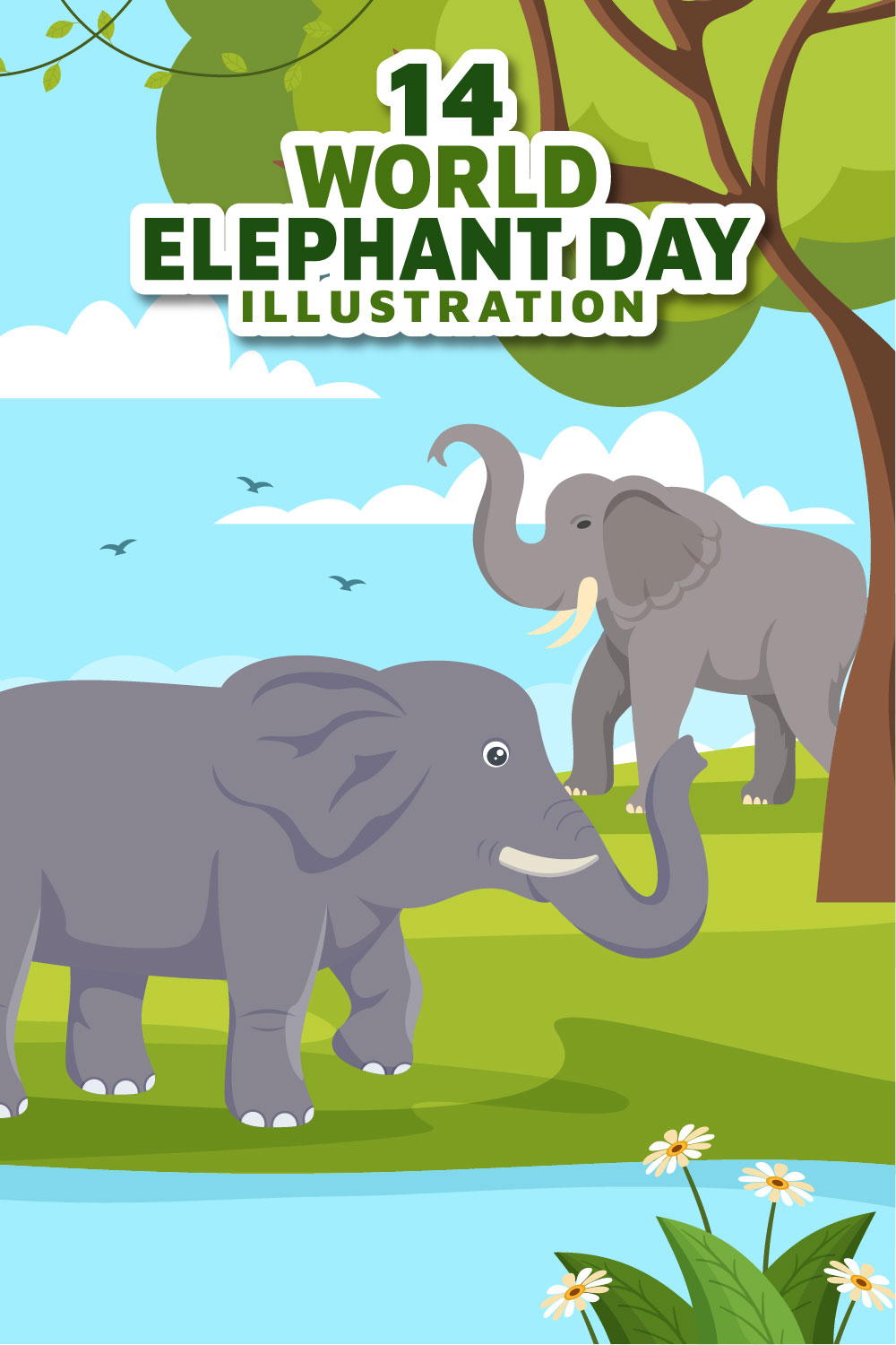 14 World Elephant Day Vector Illustration pinterest preview image.