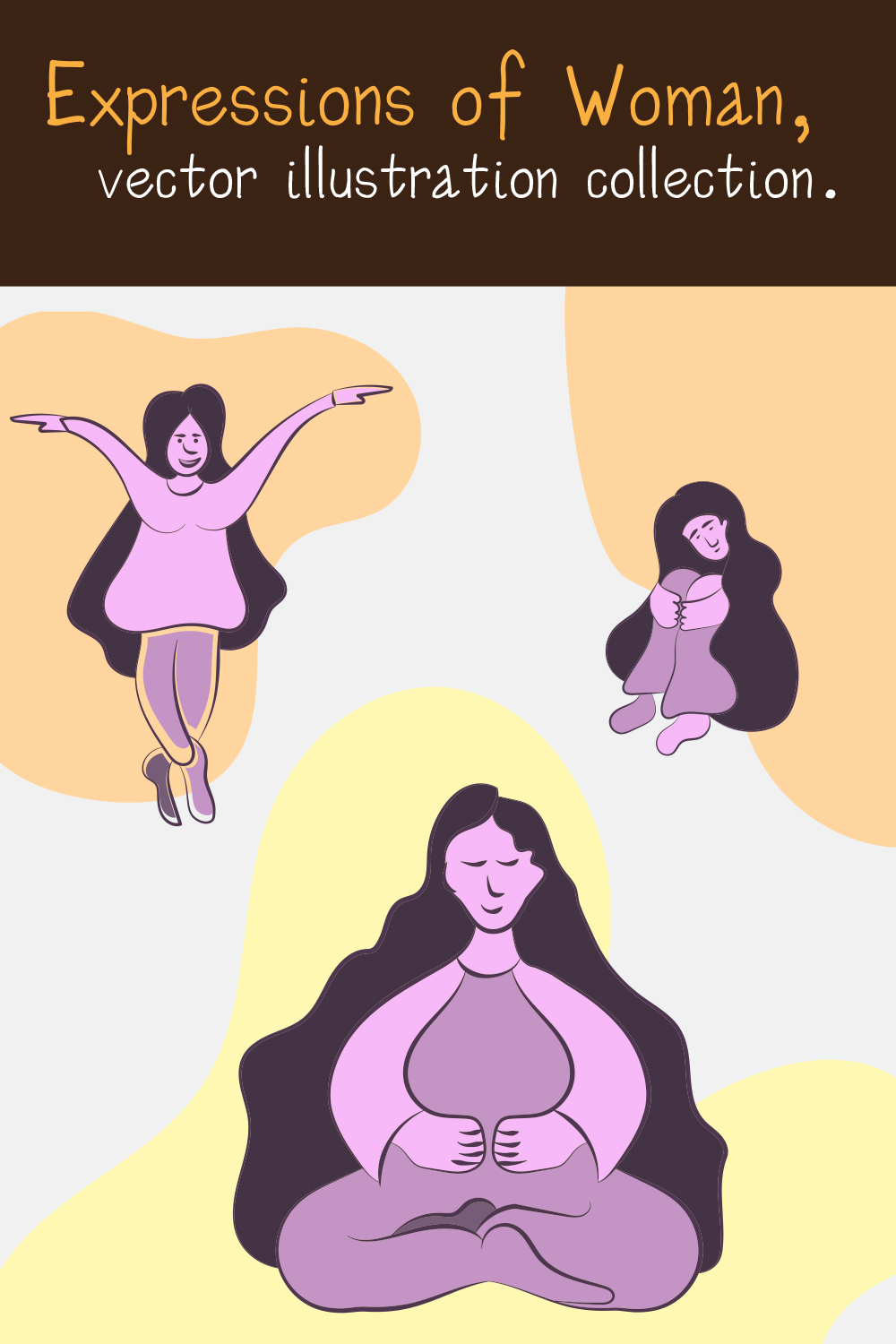 Expressions of Woman, vector illustration collection pinterest preview image.