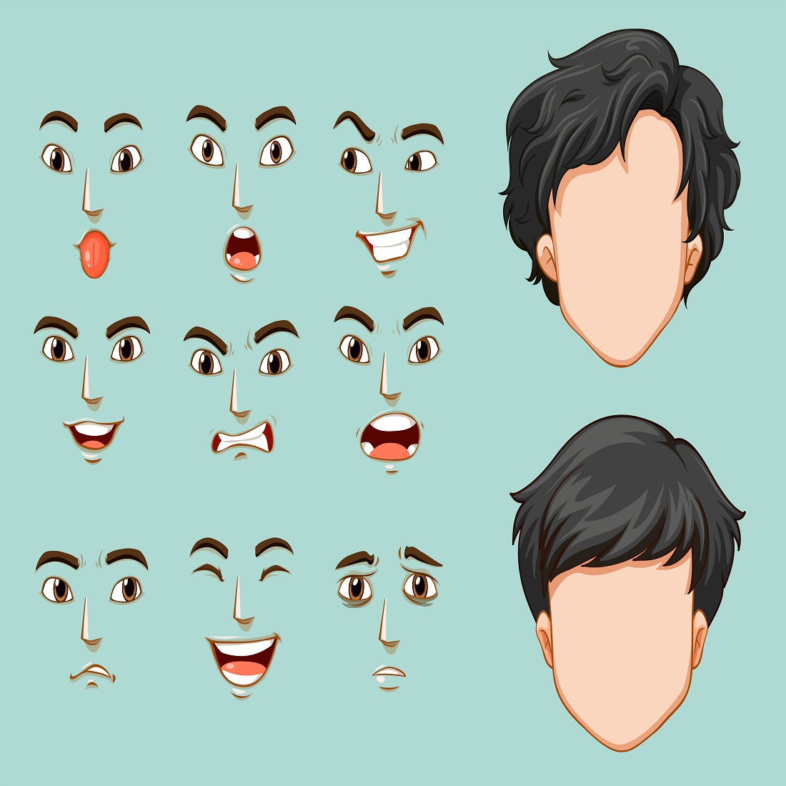 Faceless man different faces with emotions preview image.
