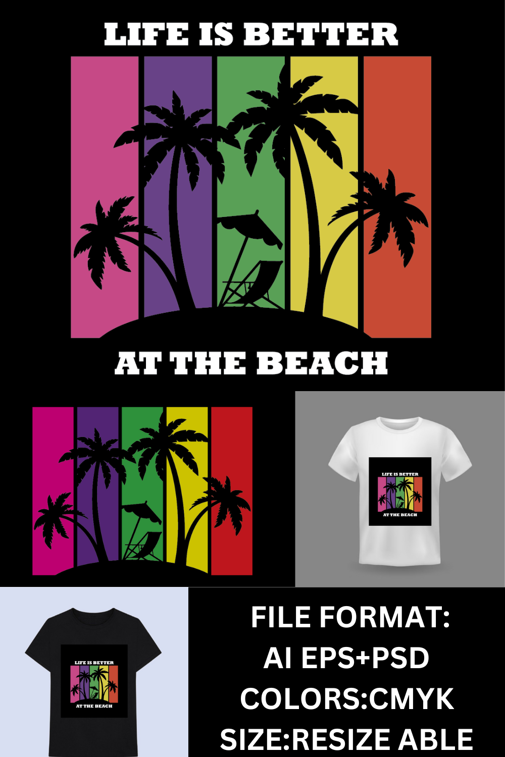 Beach T-Shirt Design pinterest preview image.