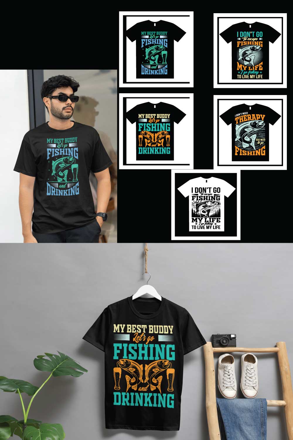 05 Print Ready Fishing Vintage & Vector T-Shirt Design Bundle pinterest preview image.