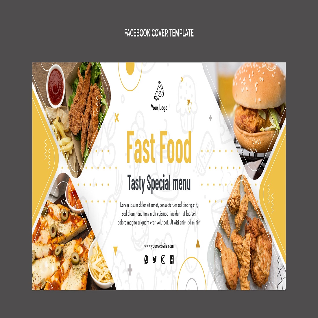 Flat design food Facebook cover preview image.
