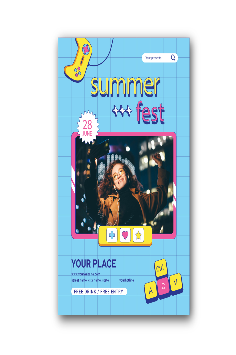 Summer Festival Flyer pinterest preview image.