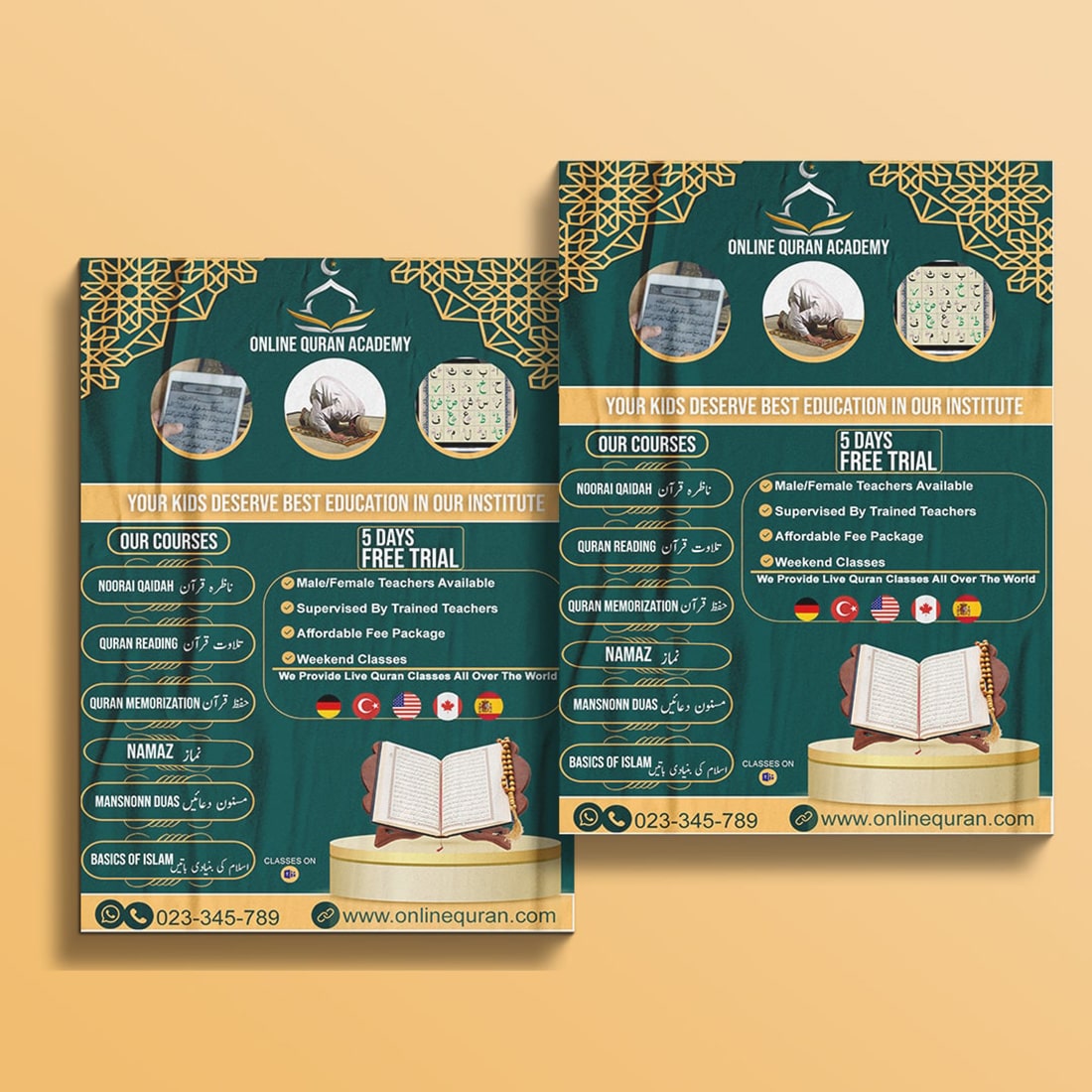 PSD Flyer Online Quran ACADEMY cover image.