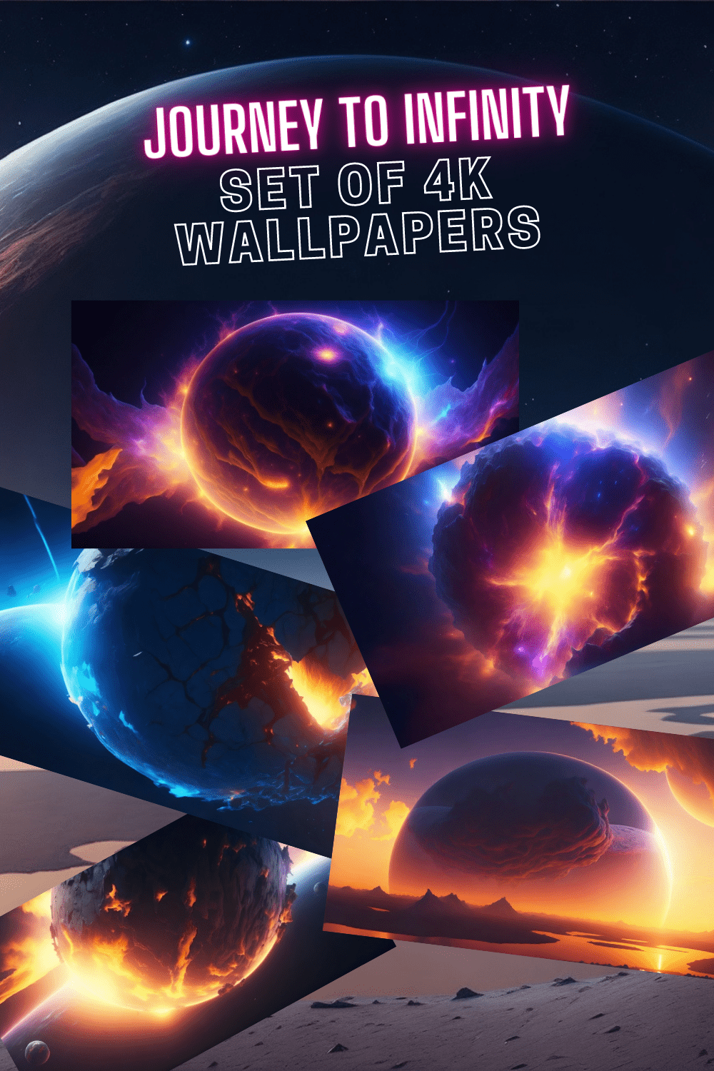 Pack of 4K AI Generated wallpapers - Journey to Infinity pinterest preview image.