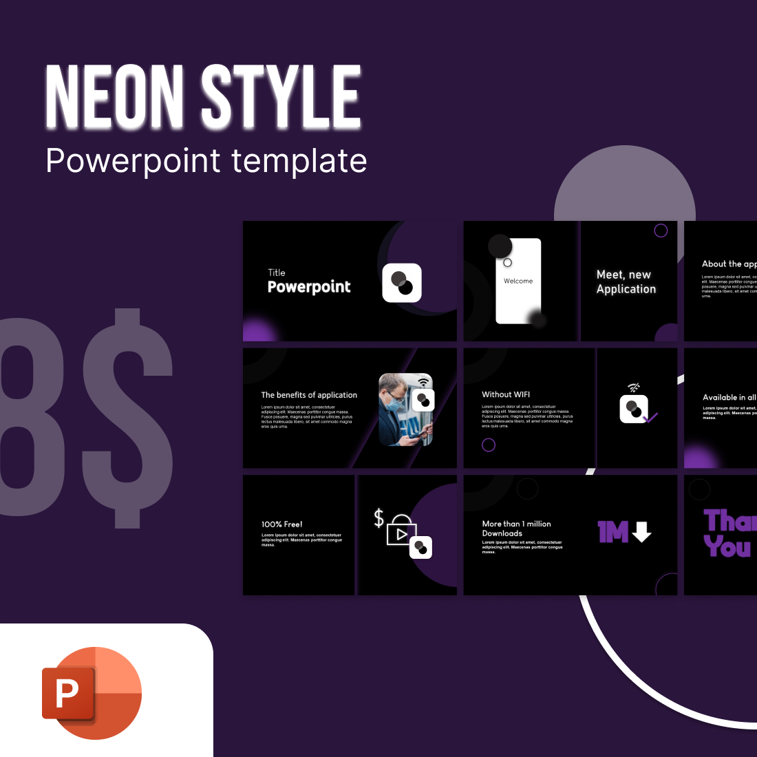 Powerpoint template Neon style cover image.