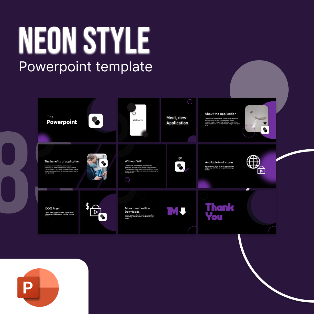 Powerpoint template Neon style preview image.