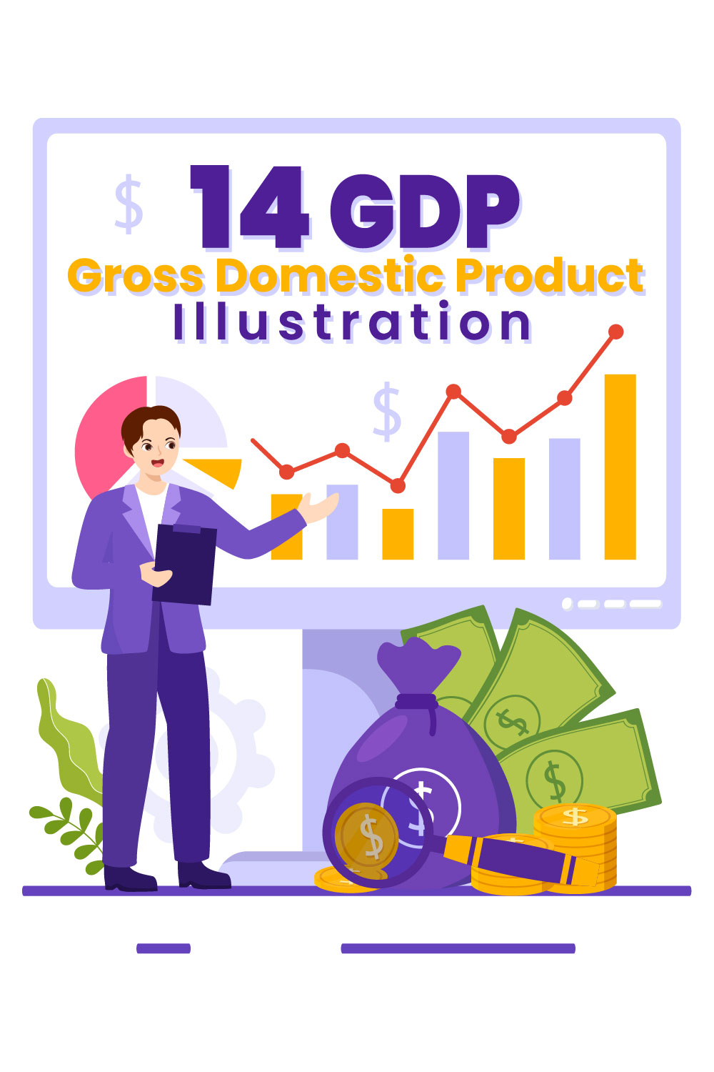 14 GDP or Gross Domestic Product Illustration pinterest preview image.