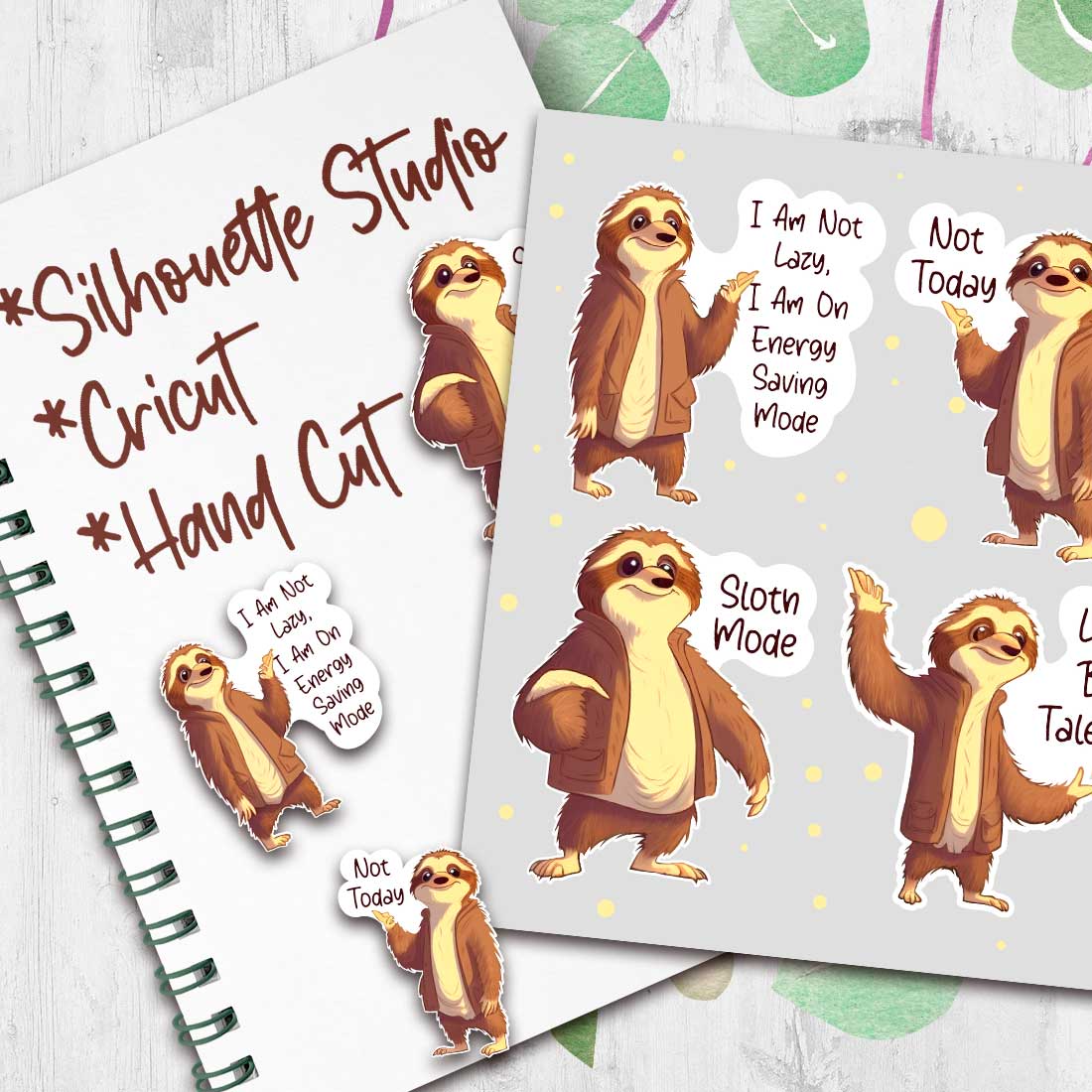 Cute Sloth Cartoons | Printable Stickers Cricut Design preview image.