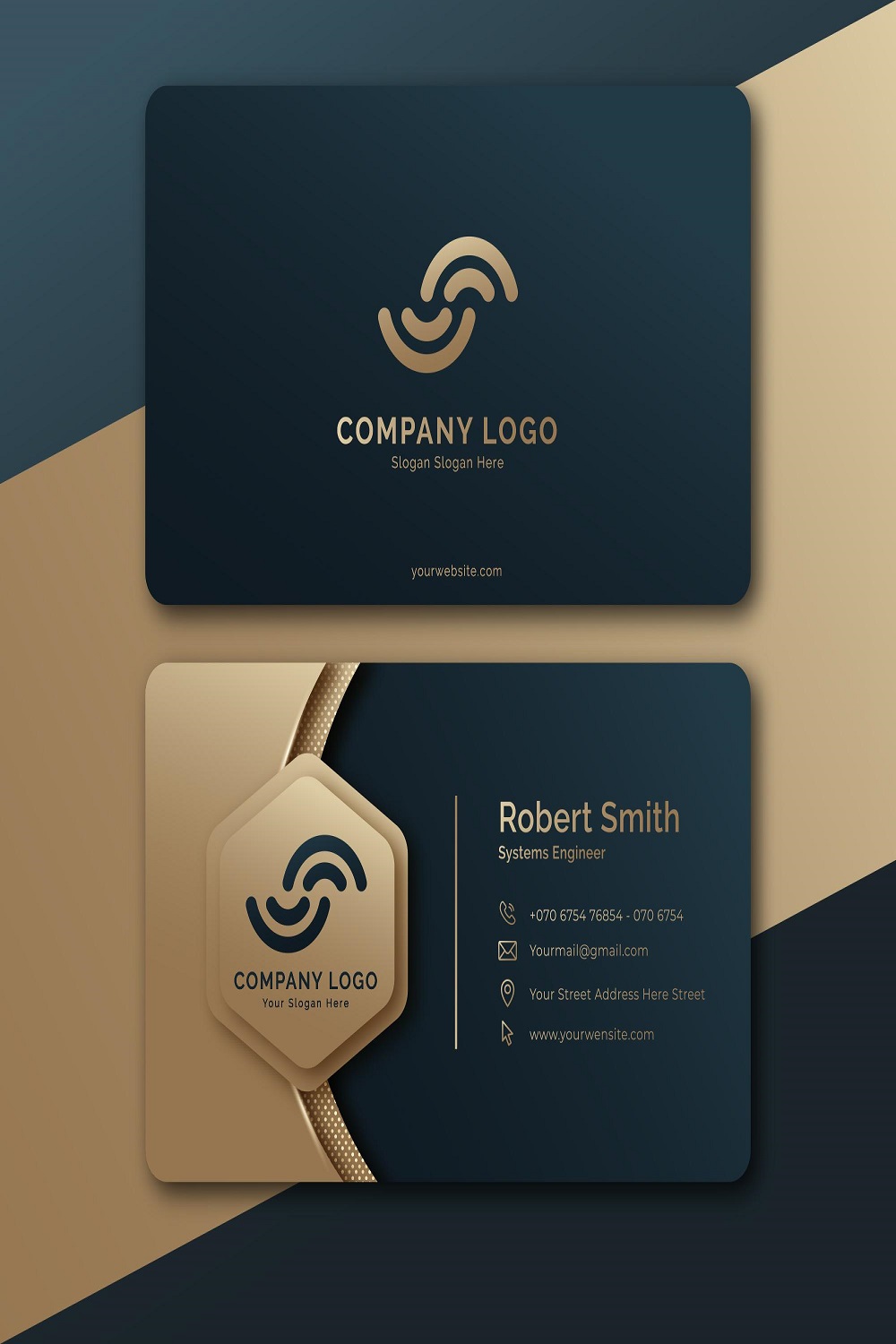 Gradient golden luxury business card pinterest preview image.