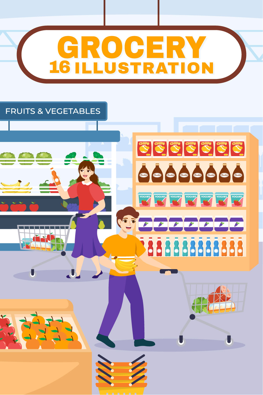 16 Food Grocery Store Shopping Illustration pinterest preview image.