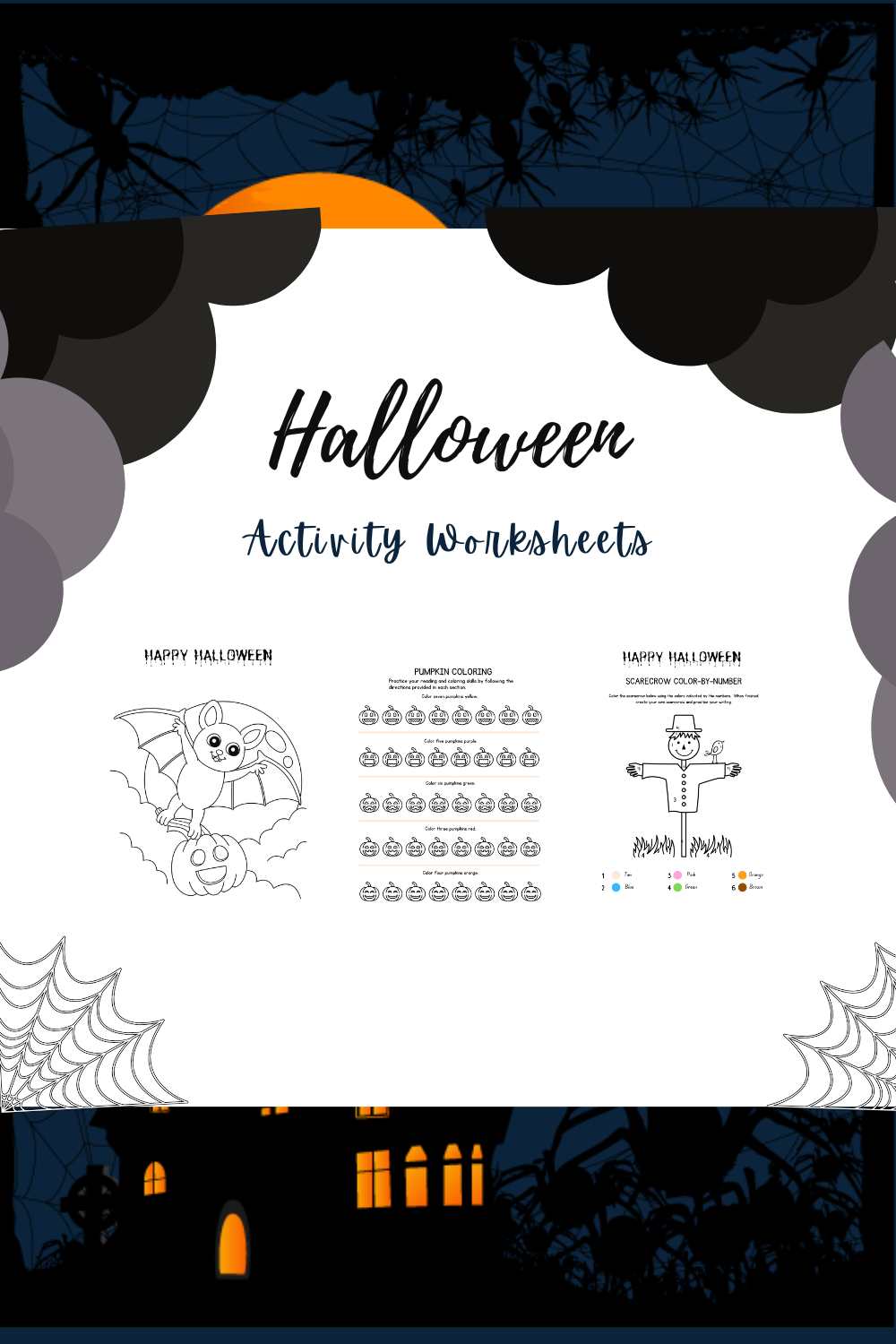 Halloween Fun Activity Worksheets, Games, Coloring Pages pinterest preview image.