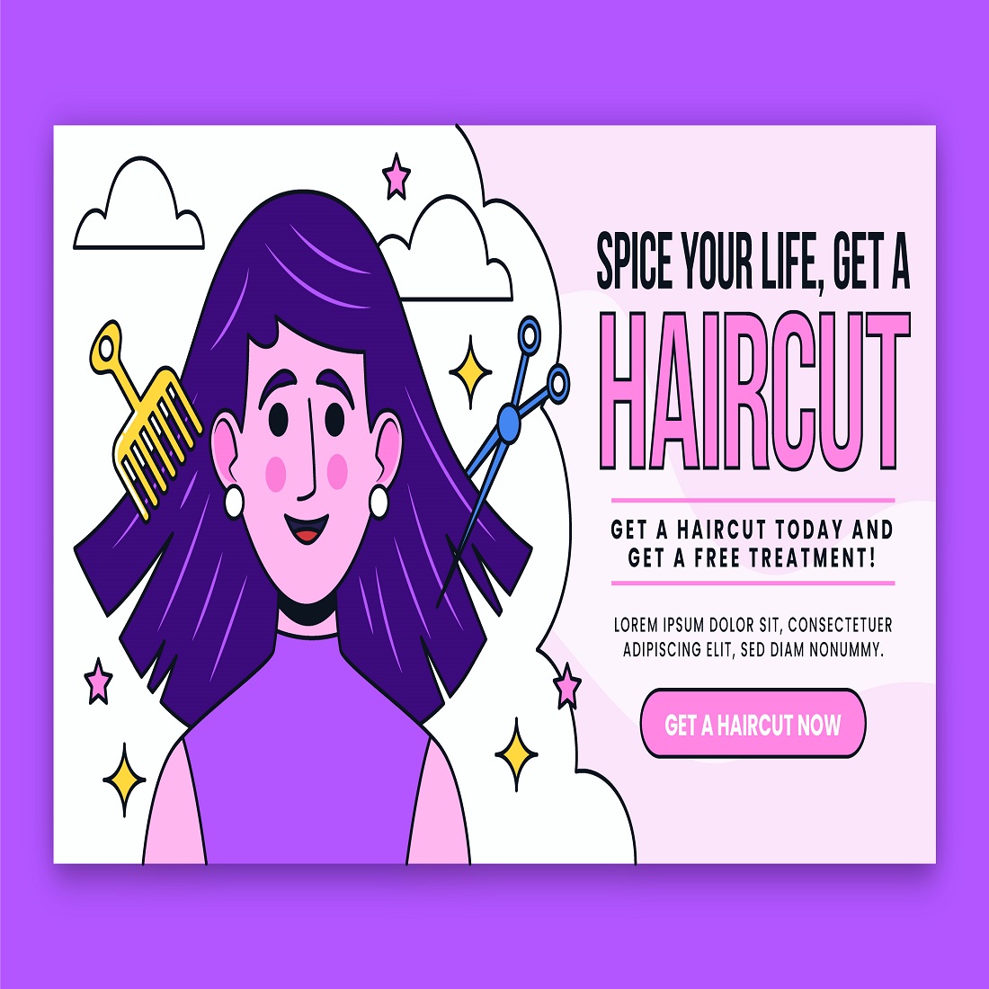 Hand drawn hairdresser horizontal banner preview image.