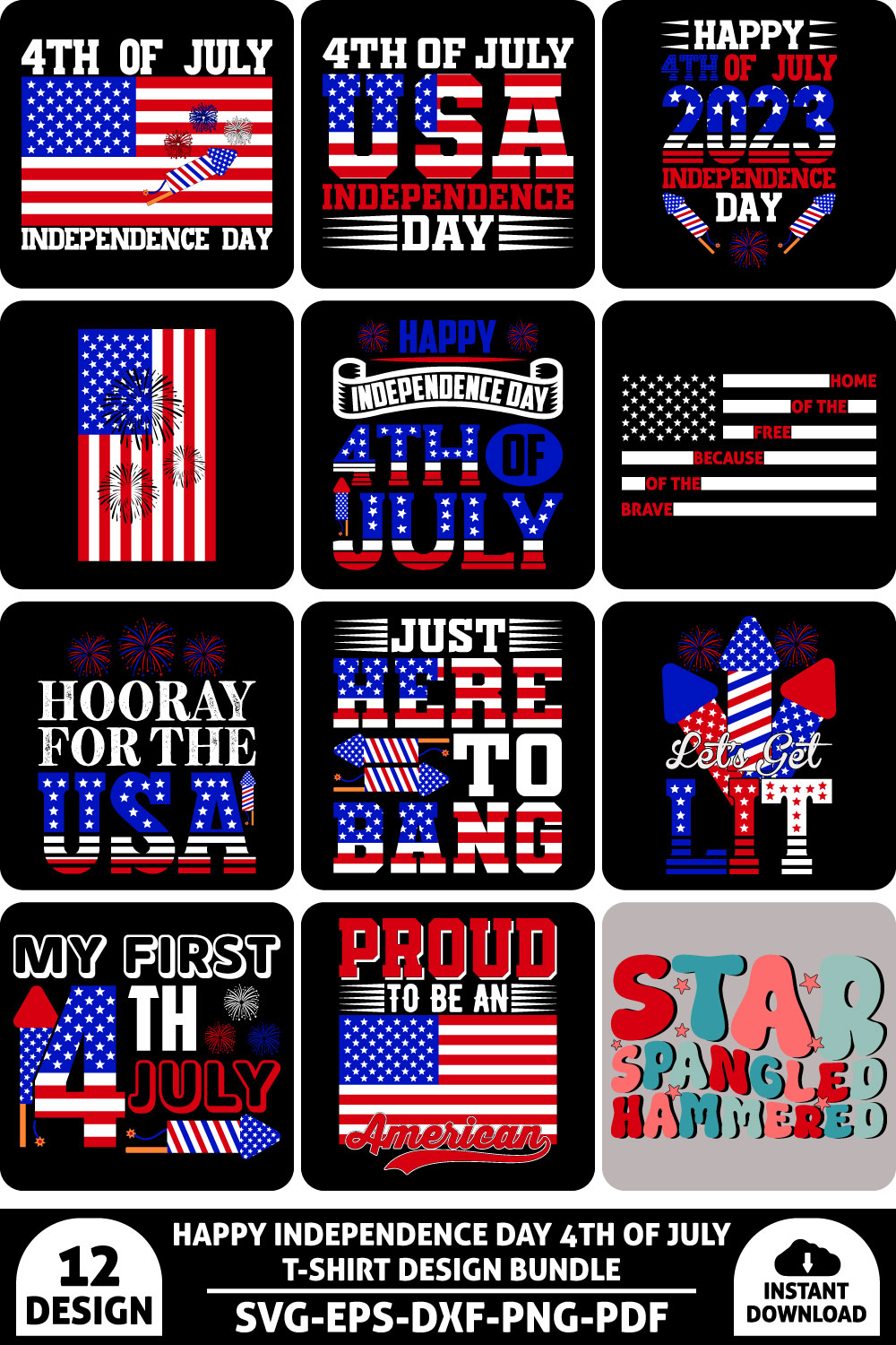 Happy Independence Day 4th Of July T-shirt Design Bundle pinterest preview image.