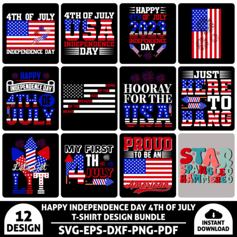 Happy Independence Day 4th Of July T-shirt Design Bundle cover image.