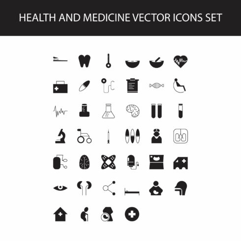 Health and medicine vector icons set cover image.
