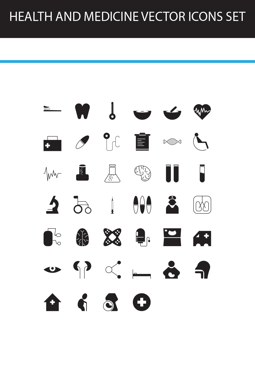 Health and medicine vector icons set pinterest preview image.