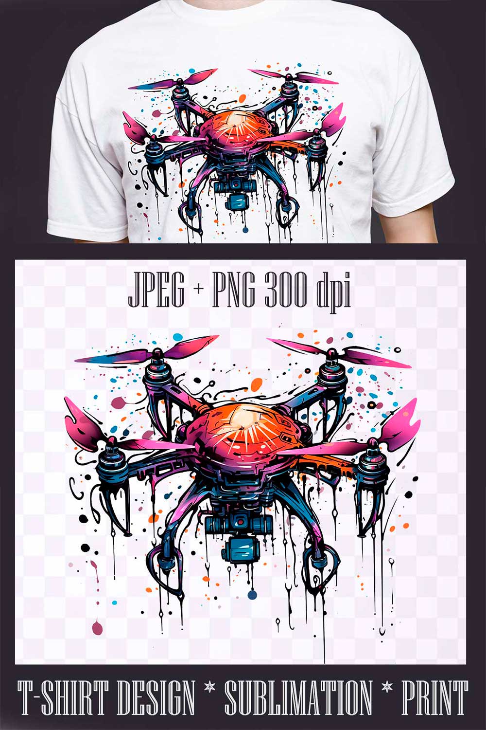 Pink drone design, transparent PNG/JPEG 300dpi pinterest preview image.