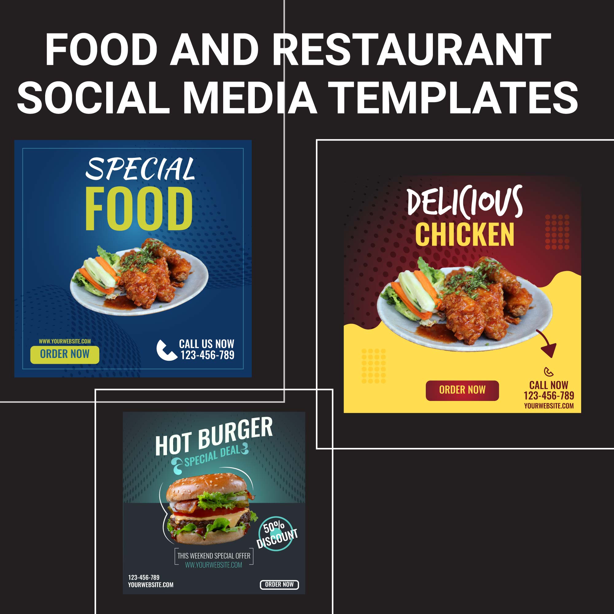 Food and restaurant social media templates cover image.