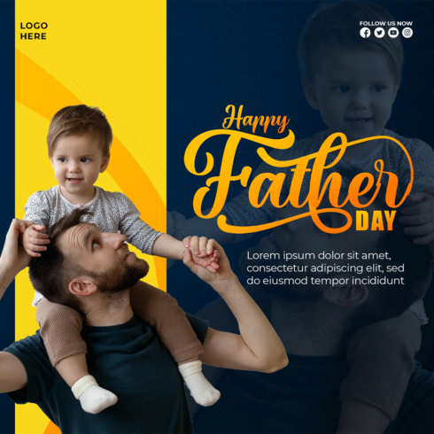 happy fathers day template design father and baby son social media post cover image.
