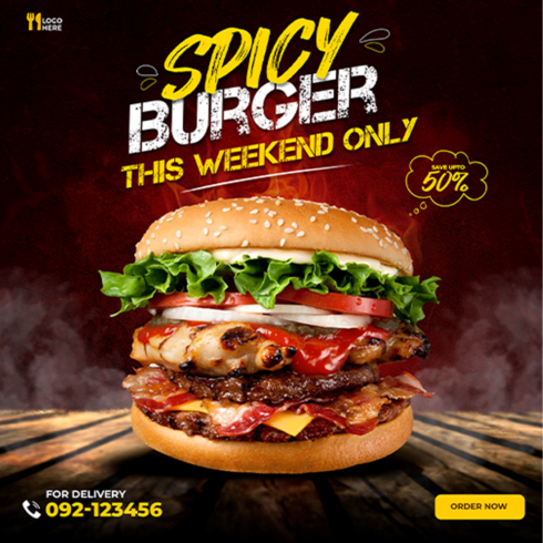 Delicious burger and food menu social media banner template cover image.