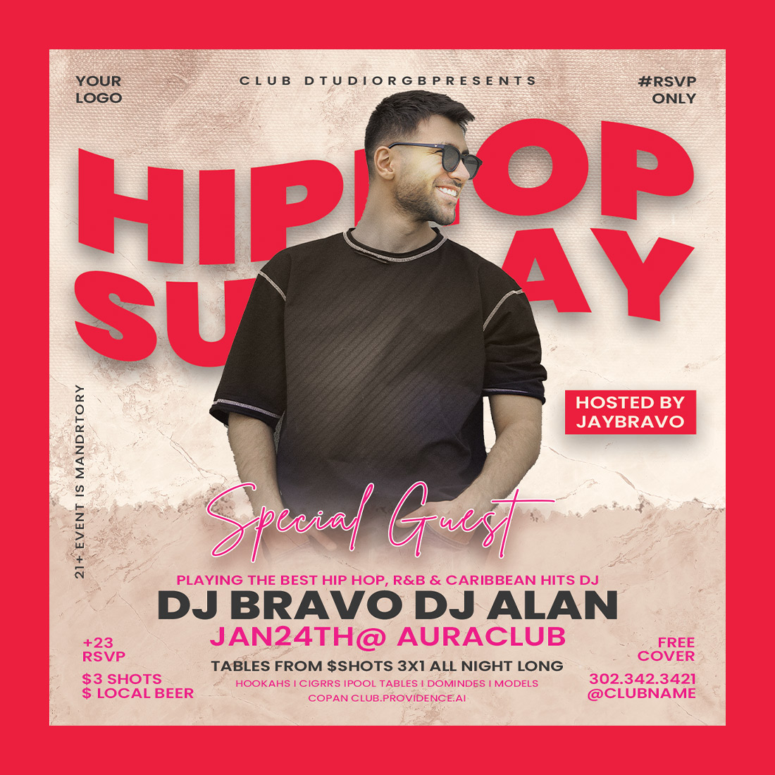 Hip Hop Dj Night Party Flyer Template preview image.