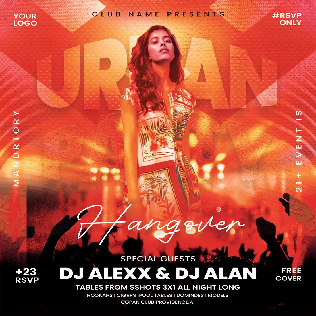 Hangover Dj Night Party Flyer Template preview image.