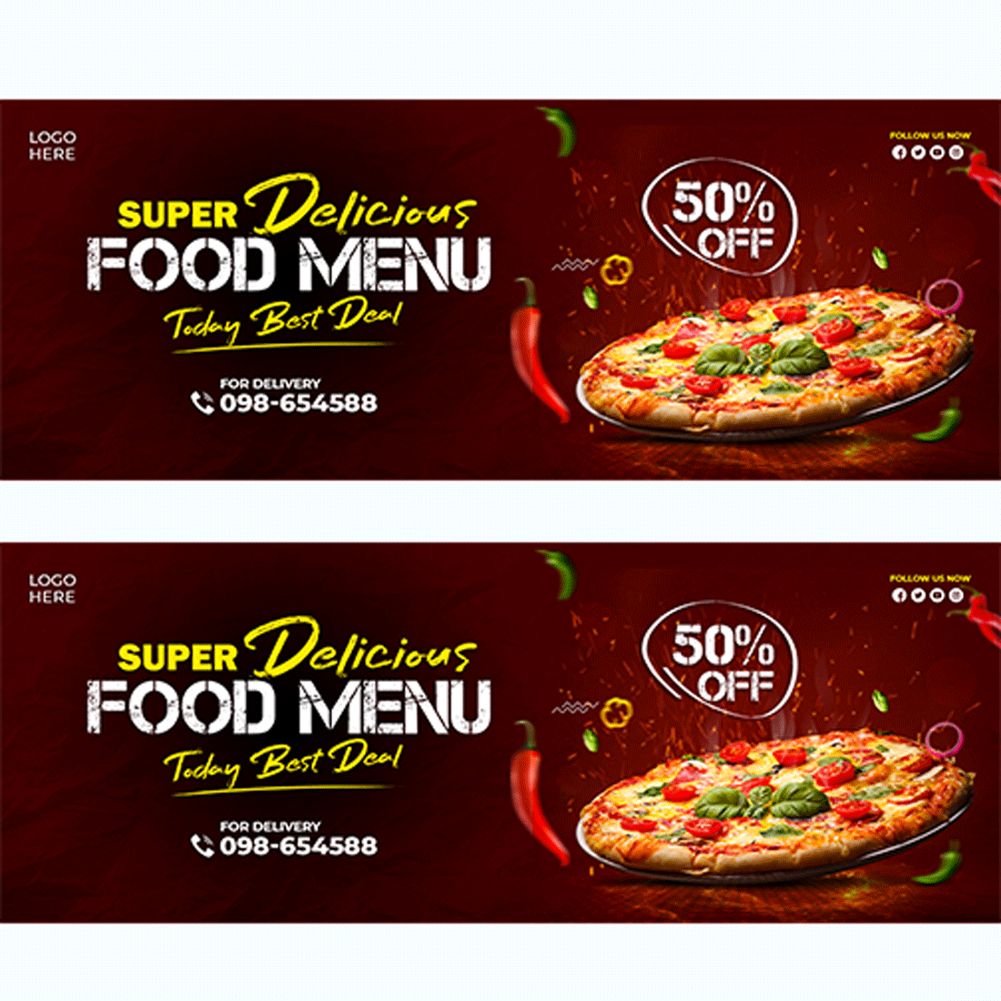 Food menu and restaurant facebook cover template preview image.