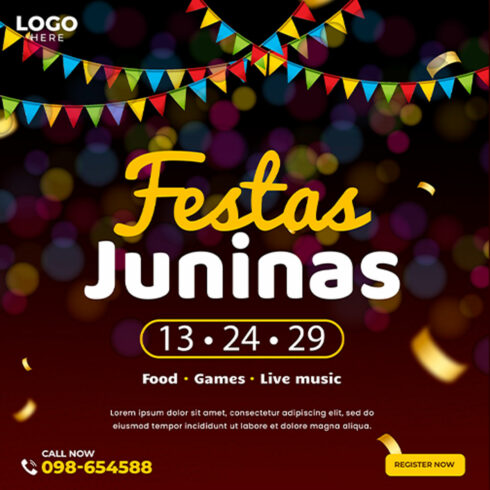 social media post for Festa Junina brazil event PSD cover image.