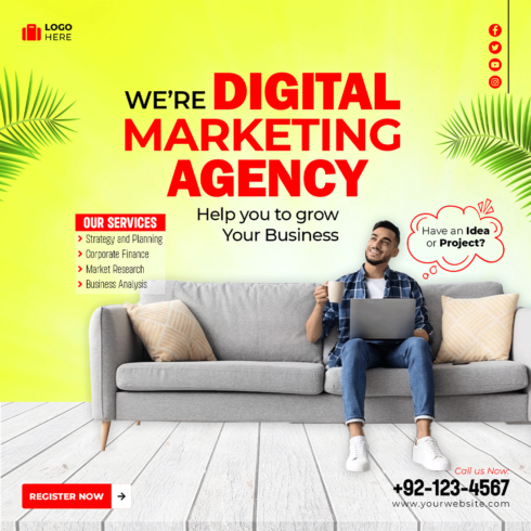 Digital marketing agency and corporate social media banner template cover image.