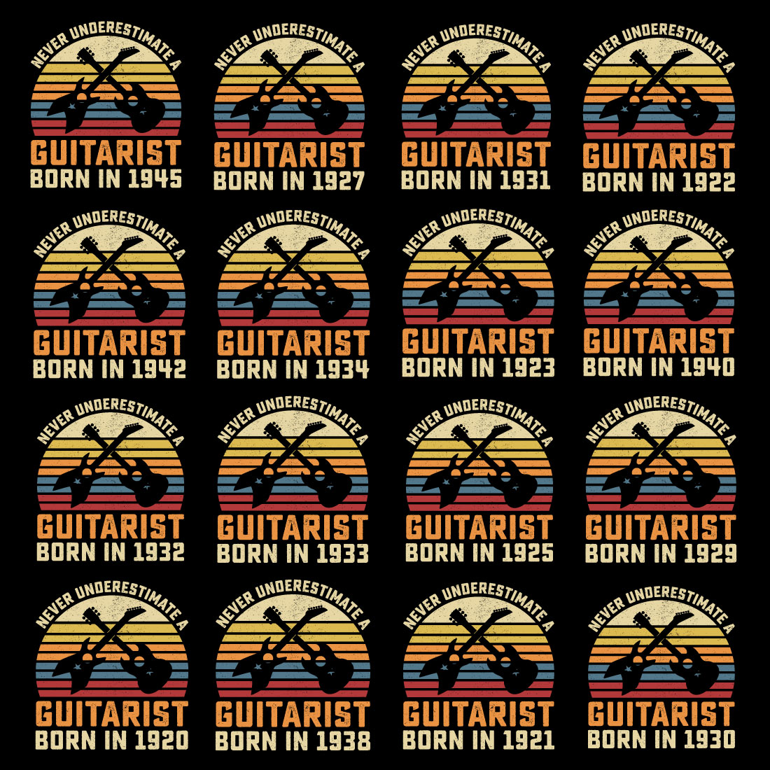 50 Guitar Vintage T Shirt Design Bundle Vol-1 preview image.